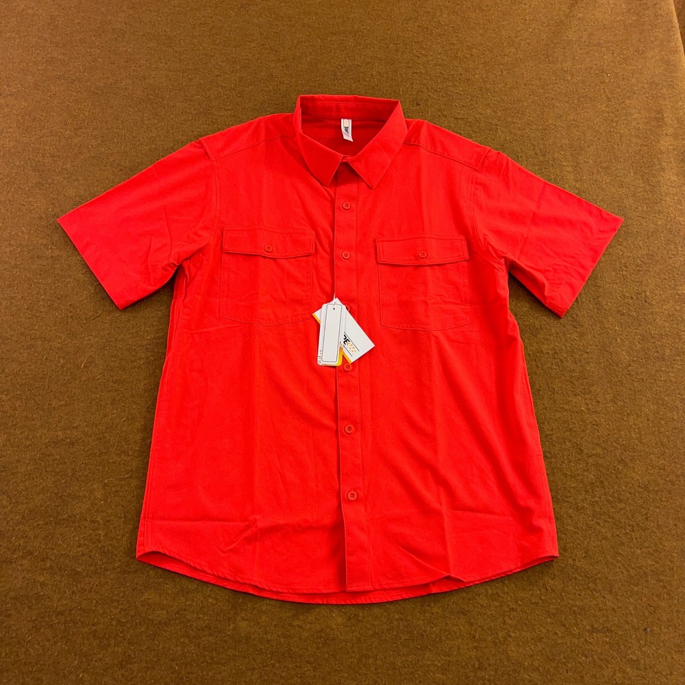 Core 365 Mens S Red UPF 50+ Ripstop Short Sleeve Button Down Shirt CE510